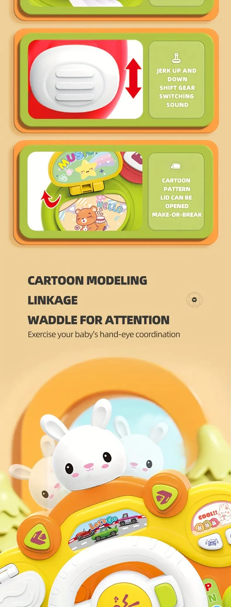 Interactive Steering Wheel Toy for Youngsters - Fun Lights & Music, Battery-Powered, Perfect Gift for Halloween, Thanksgiving, Christmas & Birthdays