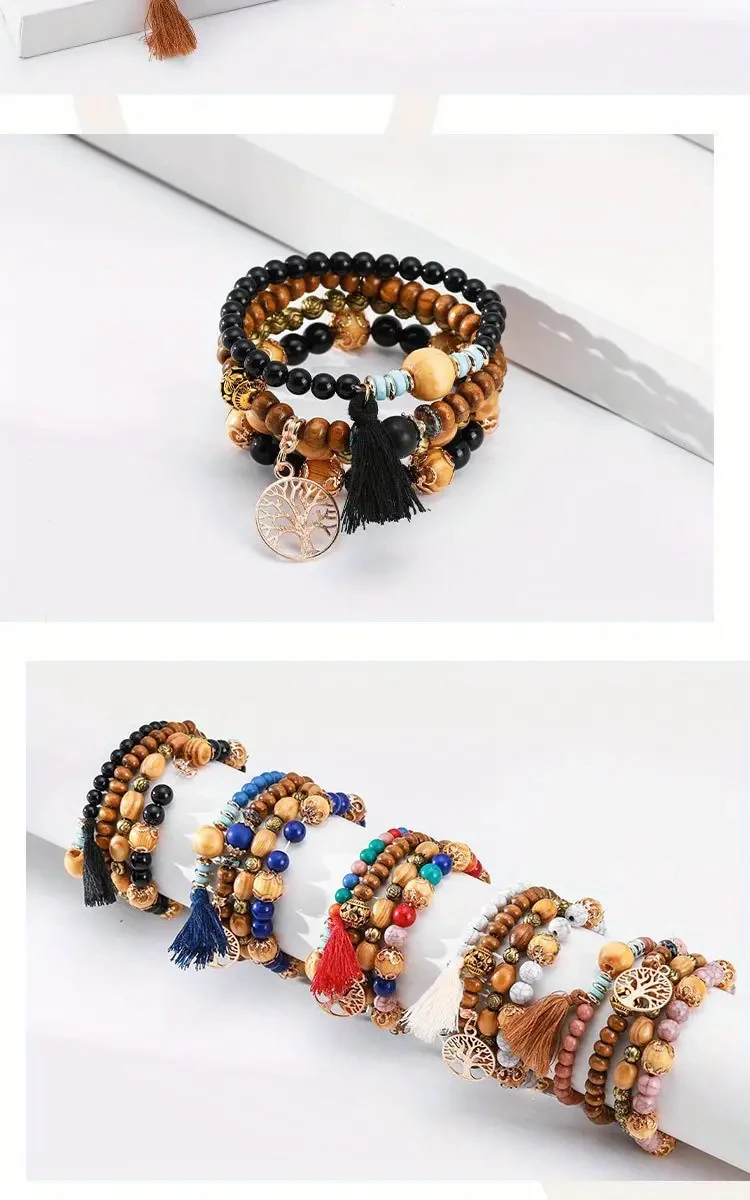 Boho-Chic set Tree of Life Charmed Bracelets -