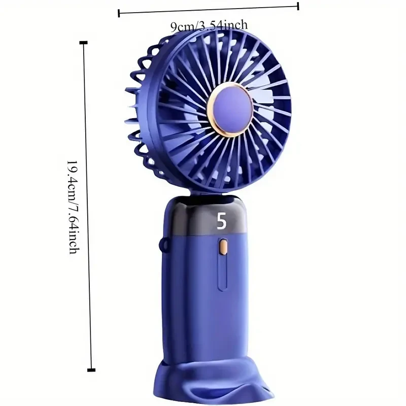 Portable Handheld Fan with 5-Level Air Volume Adjustment - USB Rechargeable, Silent and Ultra-Light with Smartphone Stand