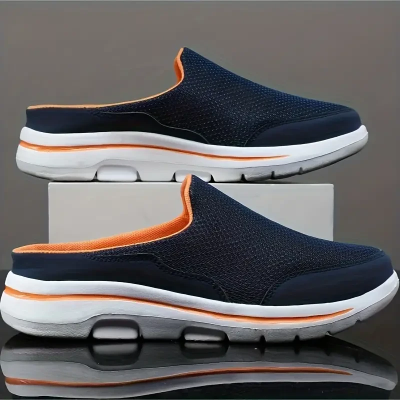 Mens Mesh Slip-on Mules - Breathable, Buckle Closure, PU Insole, MD Sole - Solid Color, Casual Walking Shoes for Outdoor Activities