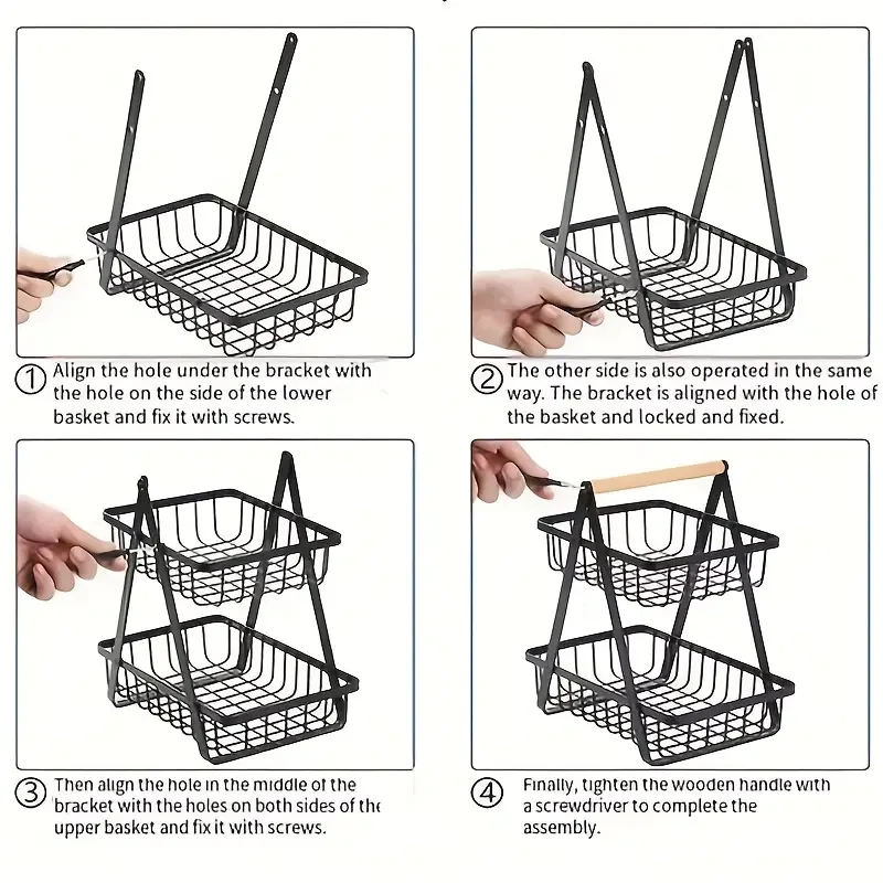 Wooden Countertop Fruit and Vegetable Storage Basket