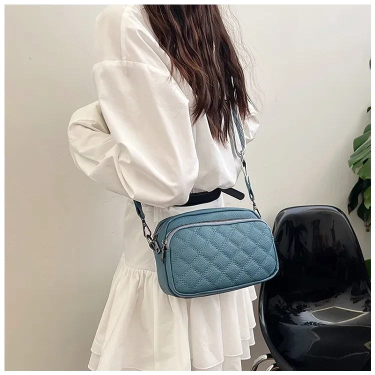 All-match Diamond Pattern Soft Leather Shoulder Messenger Bag