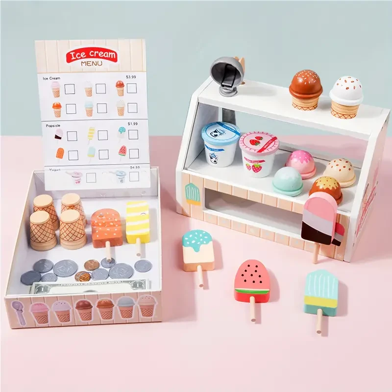Wooden Ice Cream Counter Playset Kitchen Playset Pretend Play Gifts