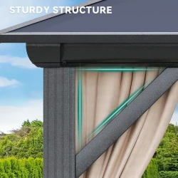 Balconera Gazebo - Polycarbonate Hardtop Double Roof Canopy with Netting and Shaded Curtains, Aluminum Frame (10x12ft, 12x12ft, 12x14ft, 12x16ft)