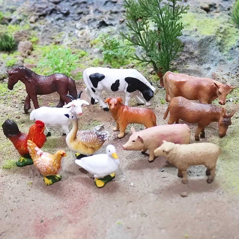 12 PCS Mini Farm Animal Figurines - Educational Toys for Kids