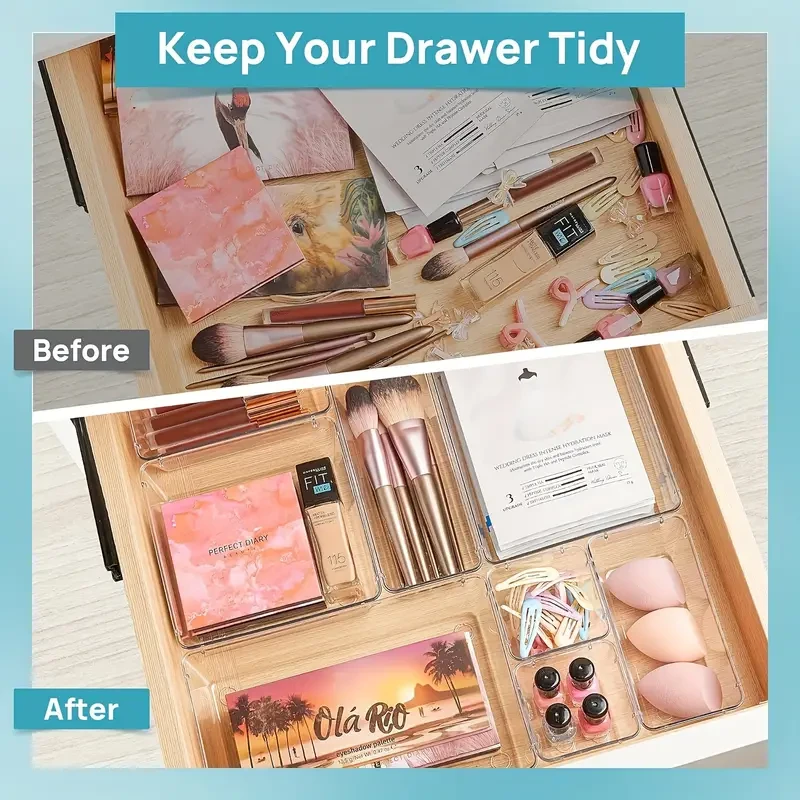 44pcs Clear Plastic Drawer Organizers Set - 4-Size Versatile Organizer Trays