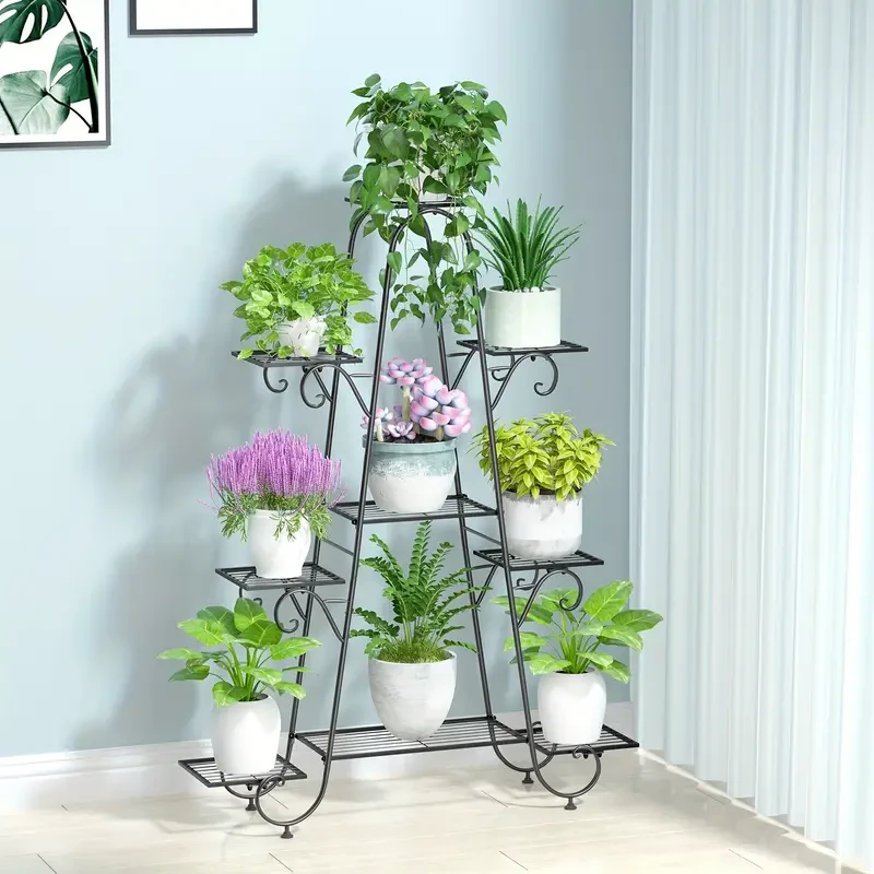 9-Tier Metal Plant Stand - Multi-Layer Flower Pot Holder for Indoor & Outdoor Use
