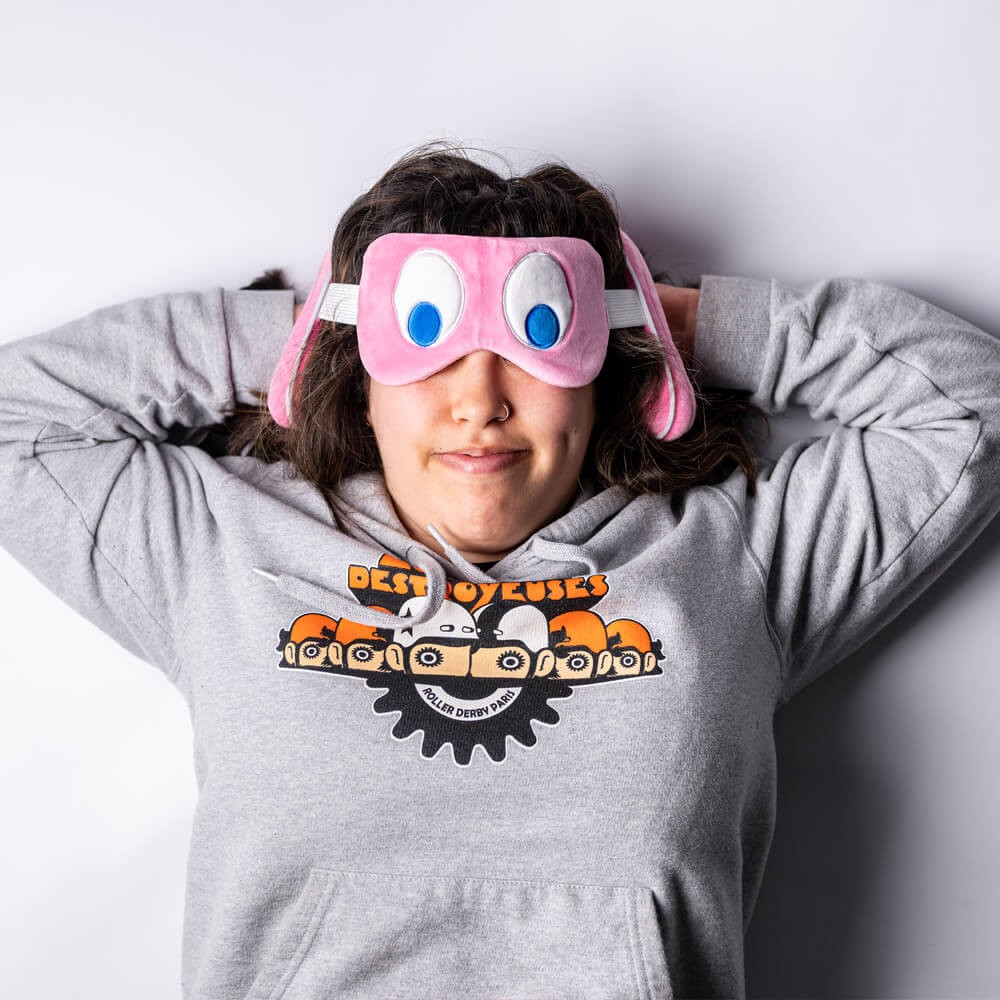 Relaxeazzz Pac-Man Pink Ghost Travel Pillow & Eye Mask Set