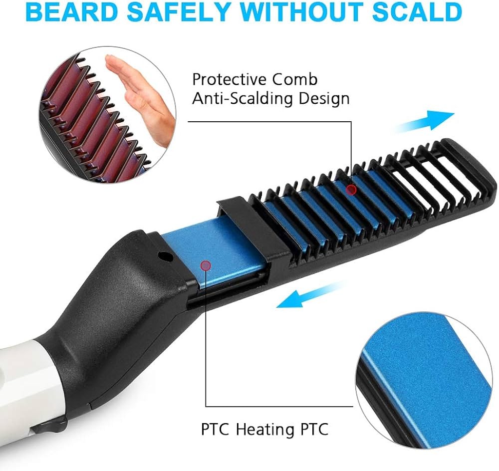 Electric Hair Straightener Brush,Men Quick Beard Straightener Styler Comb,Hair Straightening,Curly Hair Straightening Comb,Side Hair Detangling,Multifunctional Hair Curling Curler
