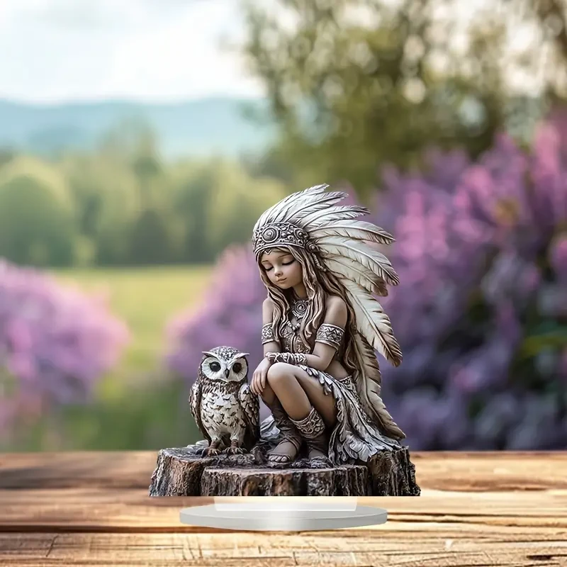 Vibrant 1-Piece Boho Chic Indian and Owl Figurine