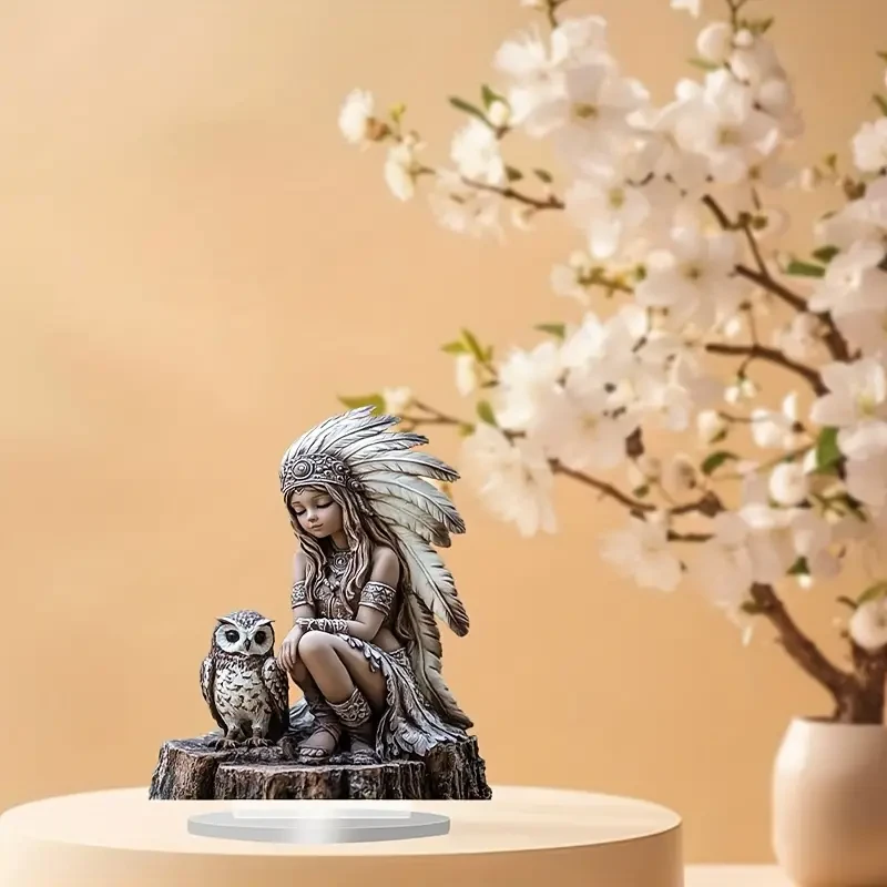 Vibrant 1-Piece Boho Chic Indian and Owl Figurine