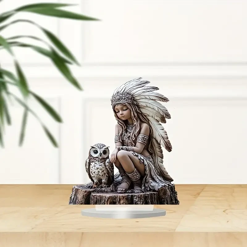Vibrant 1-Piece Boho Chic Indian and Owl Figurine