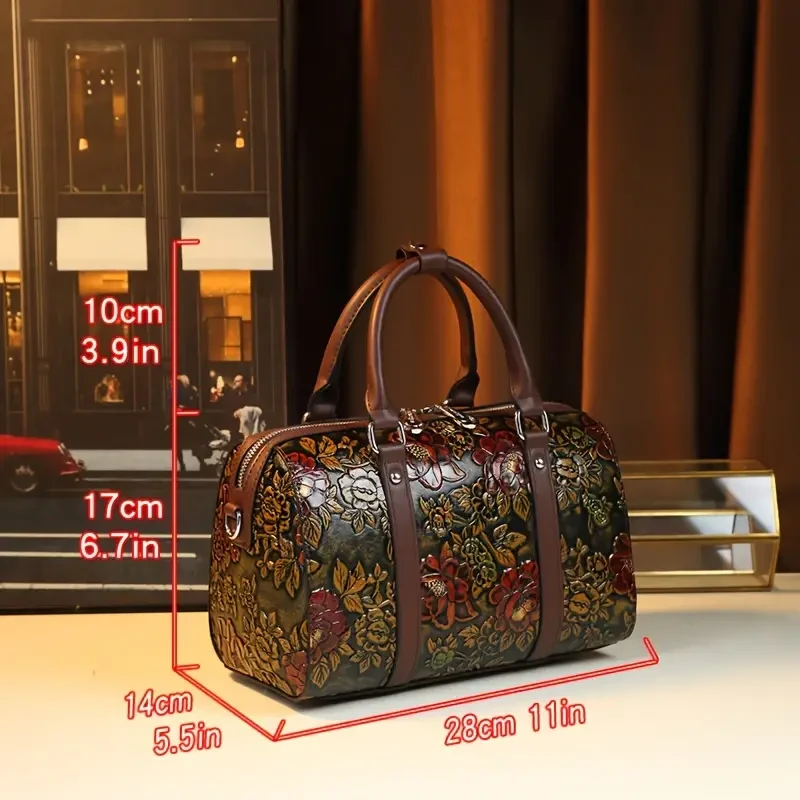 Vintage Floral Boston Handbag for Women
