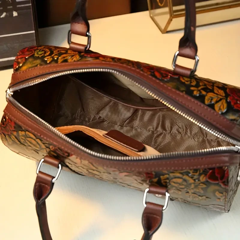 Vintage Floral Boston Handbag for Women