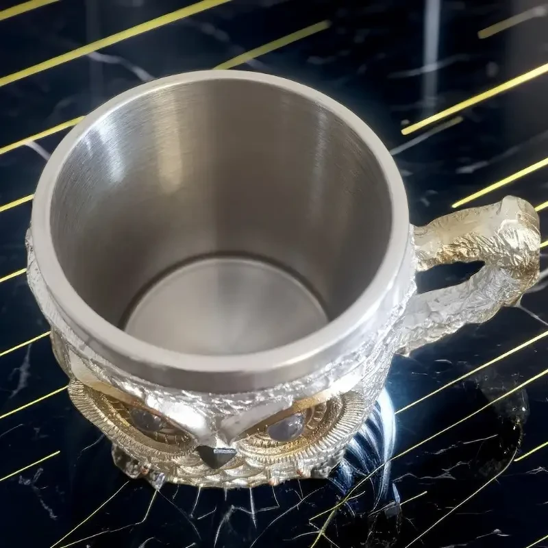 Hand-carved Owl Stainless Steel Resin Mug Coffee Mug