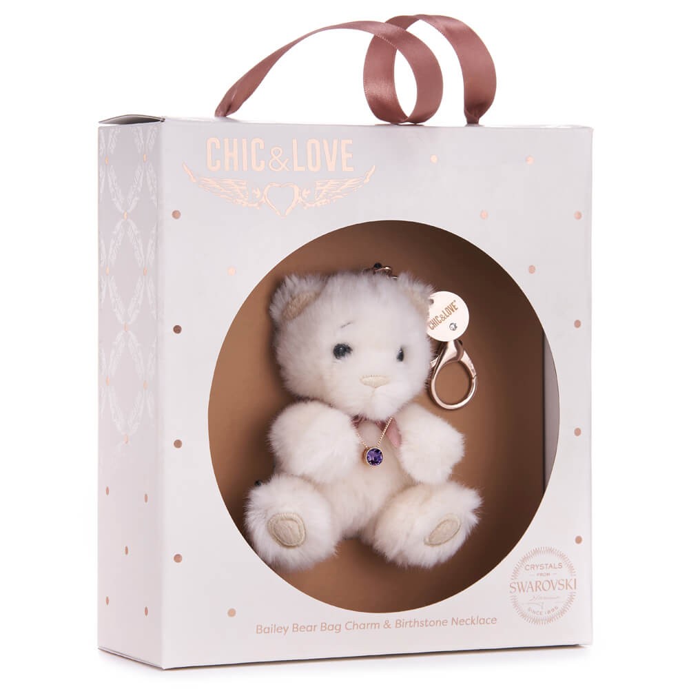 Bailey Bear Bag Charm & Birthstone Necklace - December