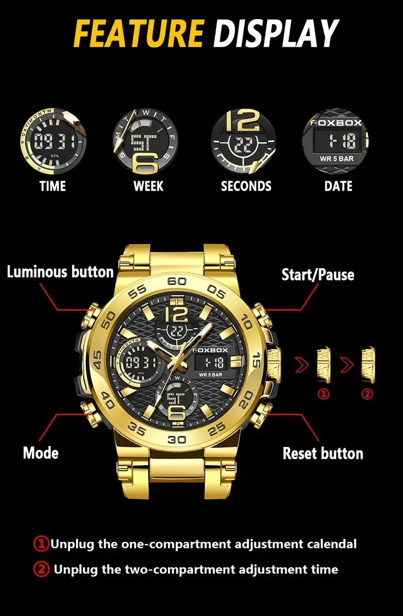 LIGE Men's Stylish Dual-Movement Sports Watch - Water-Resistant, Dual Display Digital & Quartz Movement, Durable Zinc Alloy Case, Comfortable Silicone Strap, Multifunction Chronograph with Alarm, Luminous Dial, and Date Display for Accurate Timekeeping