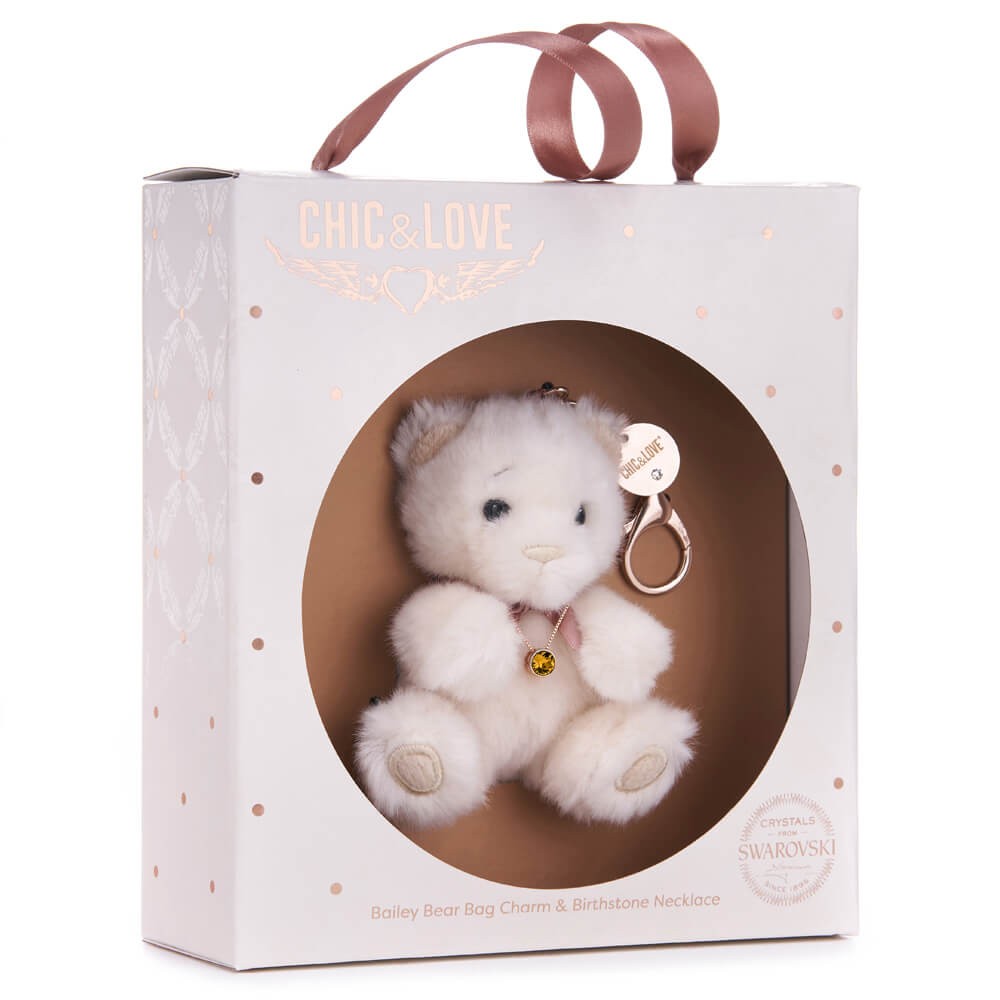 Bailey Bear Bag Charm & Birthstone Necklace - November