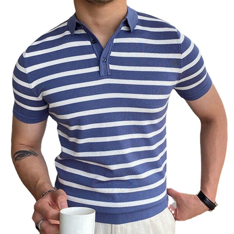 Blue Striped Men's Business Polo