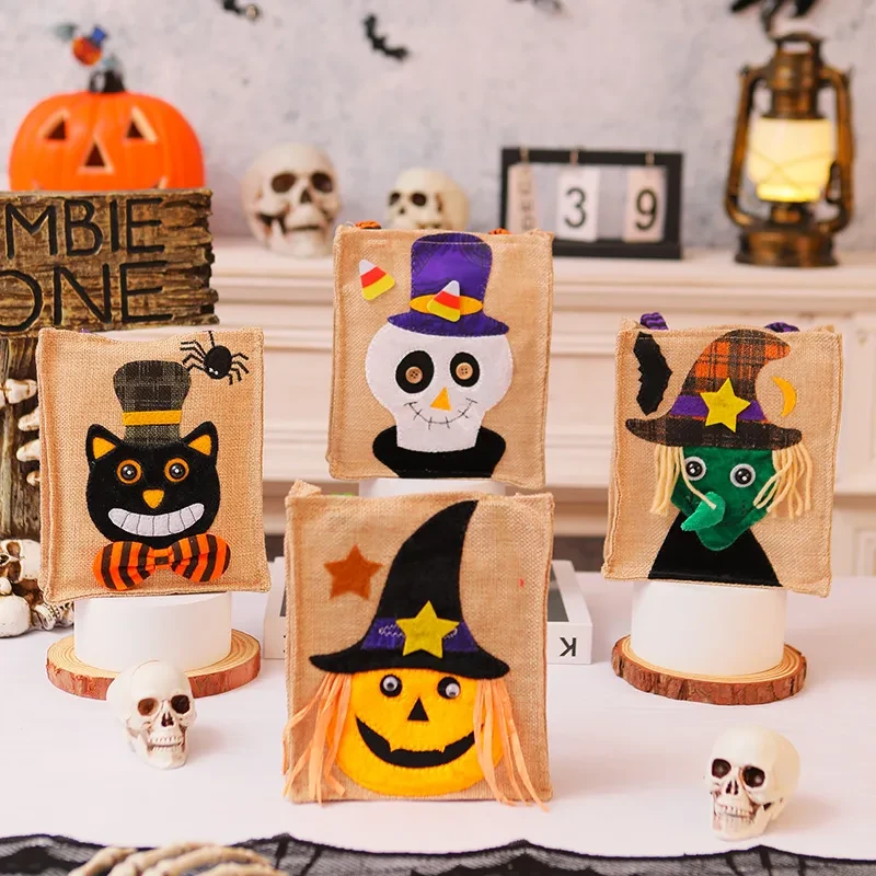 Halloween Candy Tote Bag For Kids Funny Creative Witch Skull Pumpkin Gift Handbag Small Jewelry Props Shopping Bags