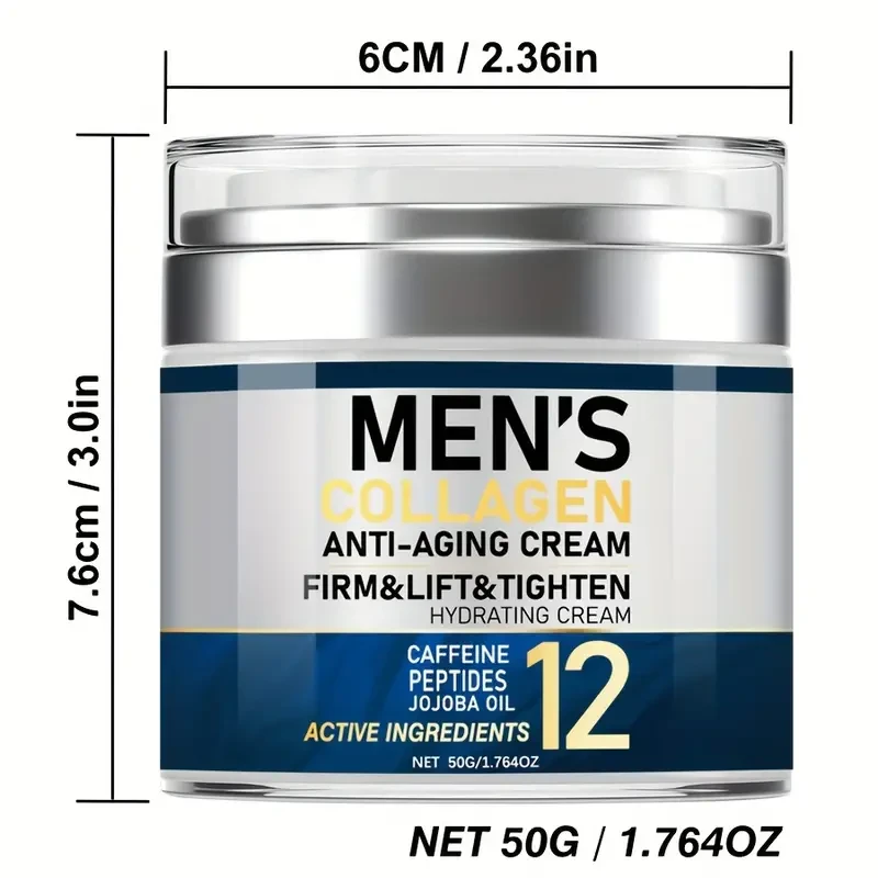 Men's Collagen Firming Cream - 50g, Anti-Aging & Hydrating Facial Moisturizer with Caffeine, Vitamin E & Niacinamide for All Skin Types