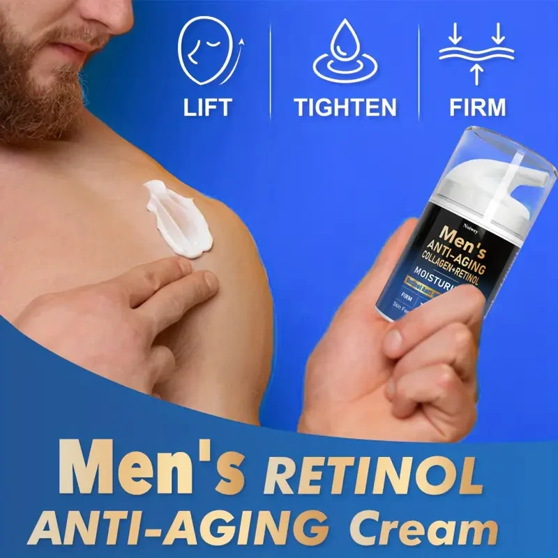 Men's Retinol & Collagen Body Firming Cream - Unscented Anti-Aging Moisturizer with Jojoba Oil, Caffeine & Hyaluronic Acid - Vitamin E Enhanced Full Body Tightening Lotion for All Skin Types - 1.764oz