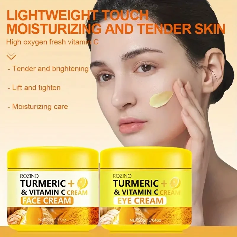 6pcs Turmeric & Vitamin C Skincare Set - Moisturizing Face, Eye, Hand & Foot Creams, Essential Oil, Shampoo - Hydrating, Anti-Aging, Fine Pore Minimizing, Long-Lasting Hydration, Alcohol-Free, Suitable for All Skin Types