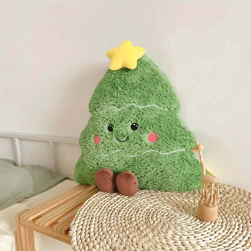 Christmas Tree Plush Throw Pillow 50.04cm - Festive Polyester Decorative Cushion for Holiday Season