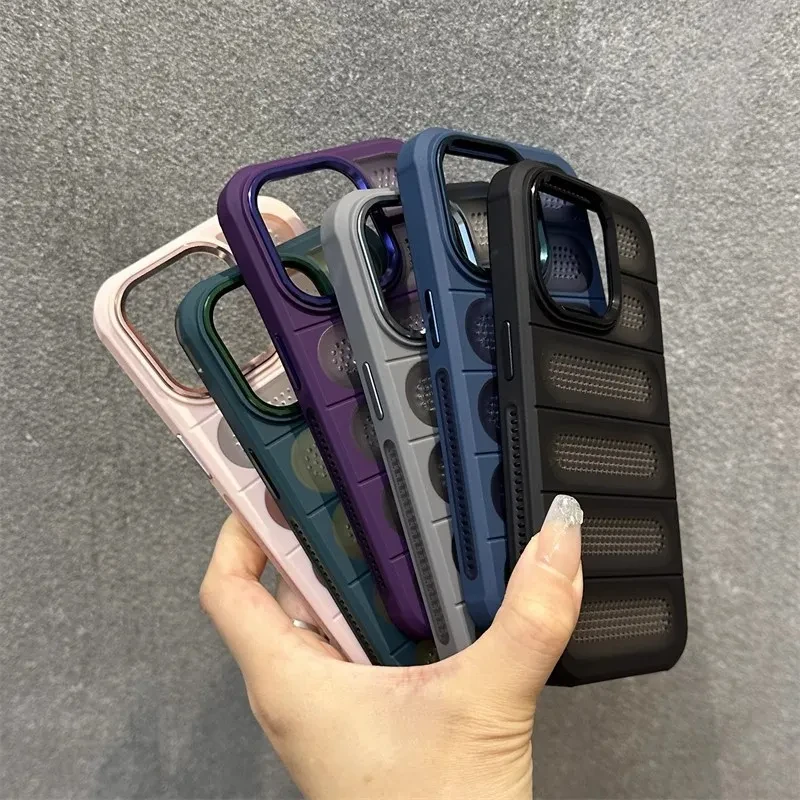 Breathable Heat Dissipation Mesh Case For ApplePhone 15 14 13 12 11 Pro Max Plus Matte Cooling Metal Lens Ring Hard Bumper Cover