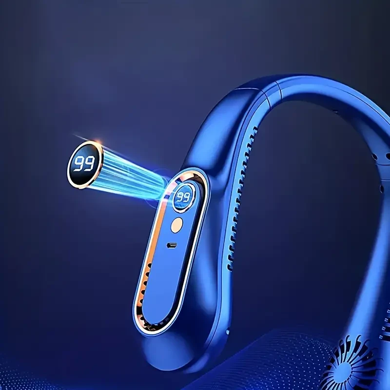 Bladeless Hanging Neck Fan - Portable USB Rechargeable Cooler with 5 Wind Speeds and Digital Display