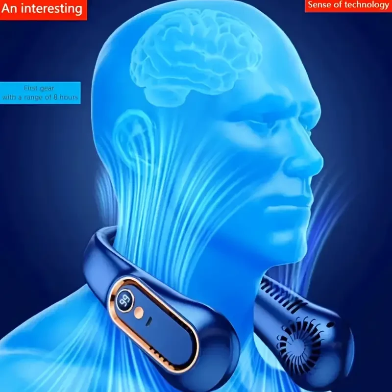 Bladeless Hanging Neck Fan - Portable USB Rechargeable Cooler with 5 Wind Speeds and Digital Display