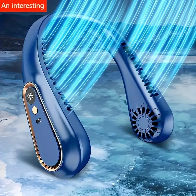 Bladeless Hanging Neck Fan - Portable USB Rechargeable Cooler with 5 Wind Speeds and Digital Display