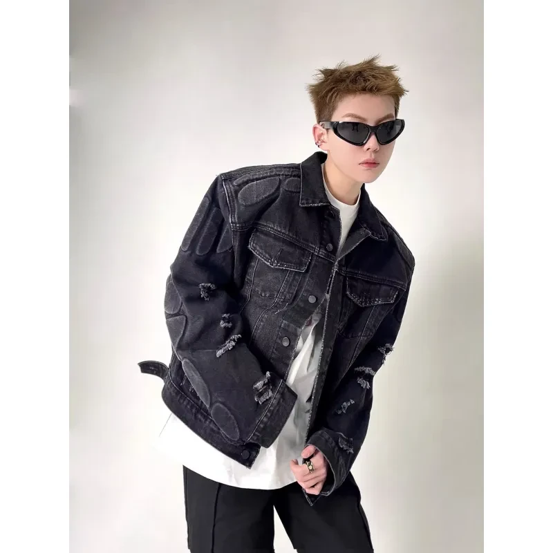 Ripped Moto Denim Jacket Men's