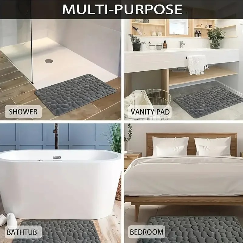 3D Non-Slip Bathroom Mat Cobblestone Embossed Bath Mats