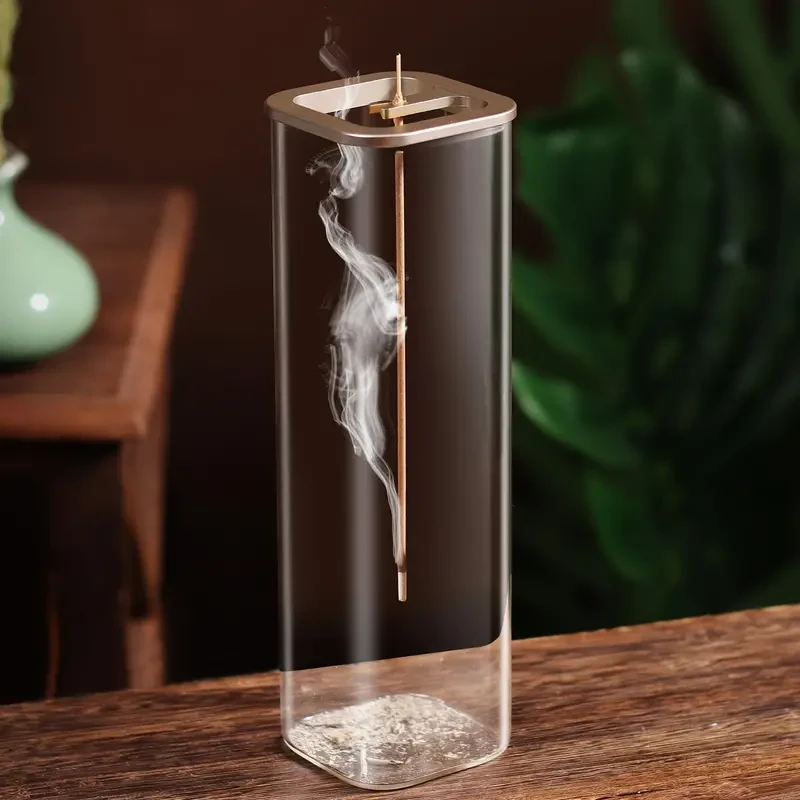 Glass Incense Holder with Metal Base - Ideal for Meditation, Yoga & Home Decor
