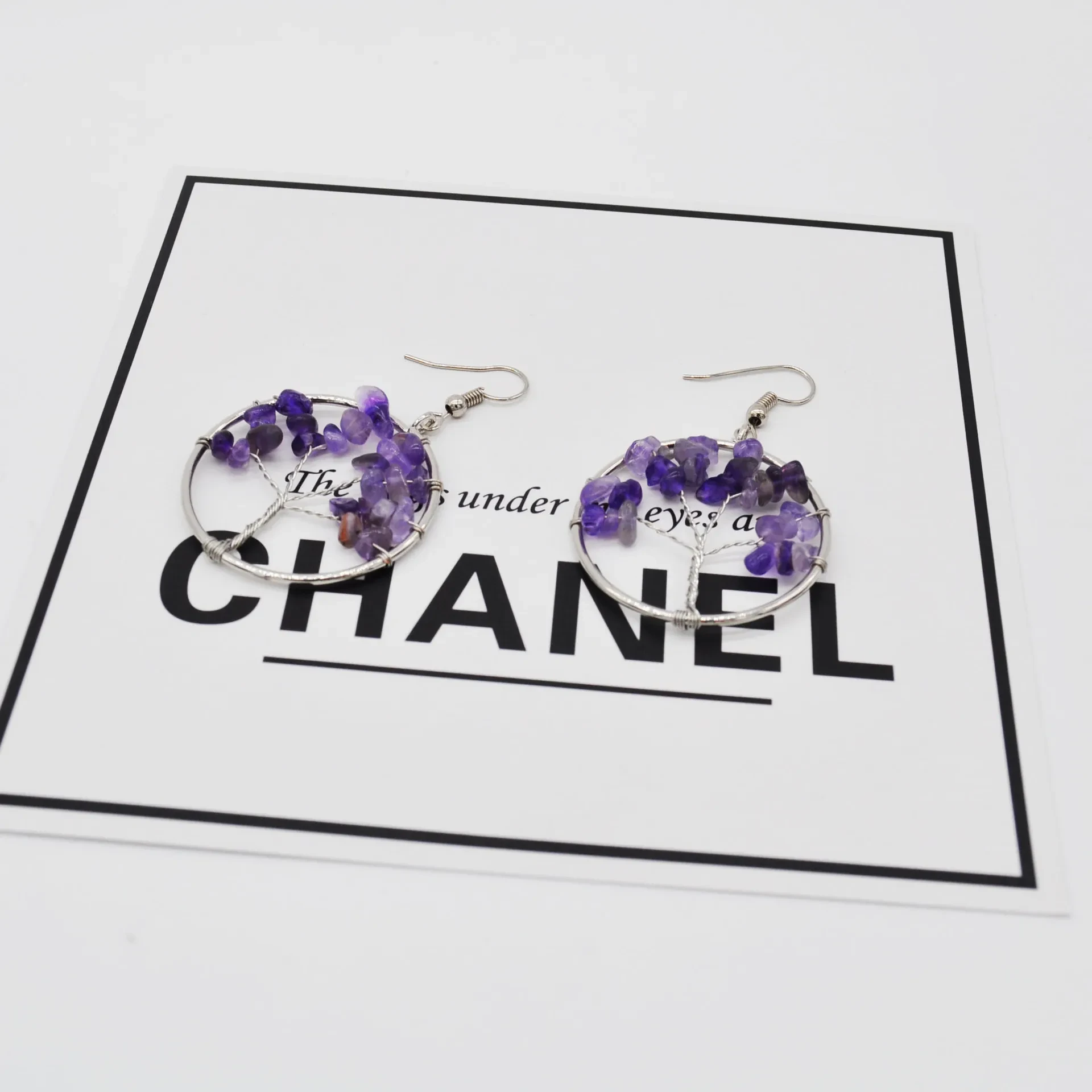 Natural Crystal Crushed Stone Tree Wishing Tree Earrings Crystal Tree Earrings Jewelry