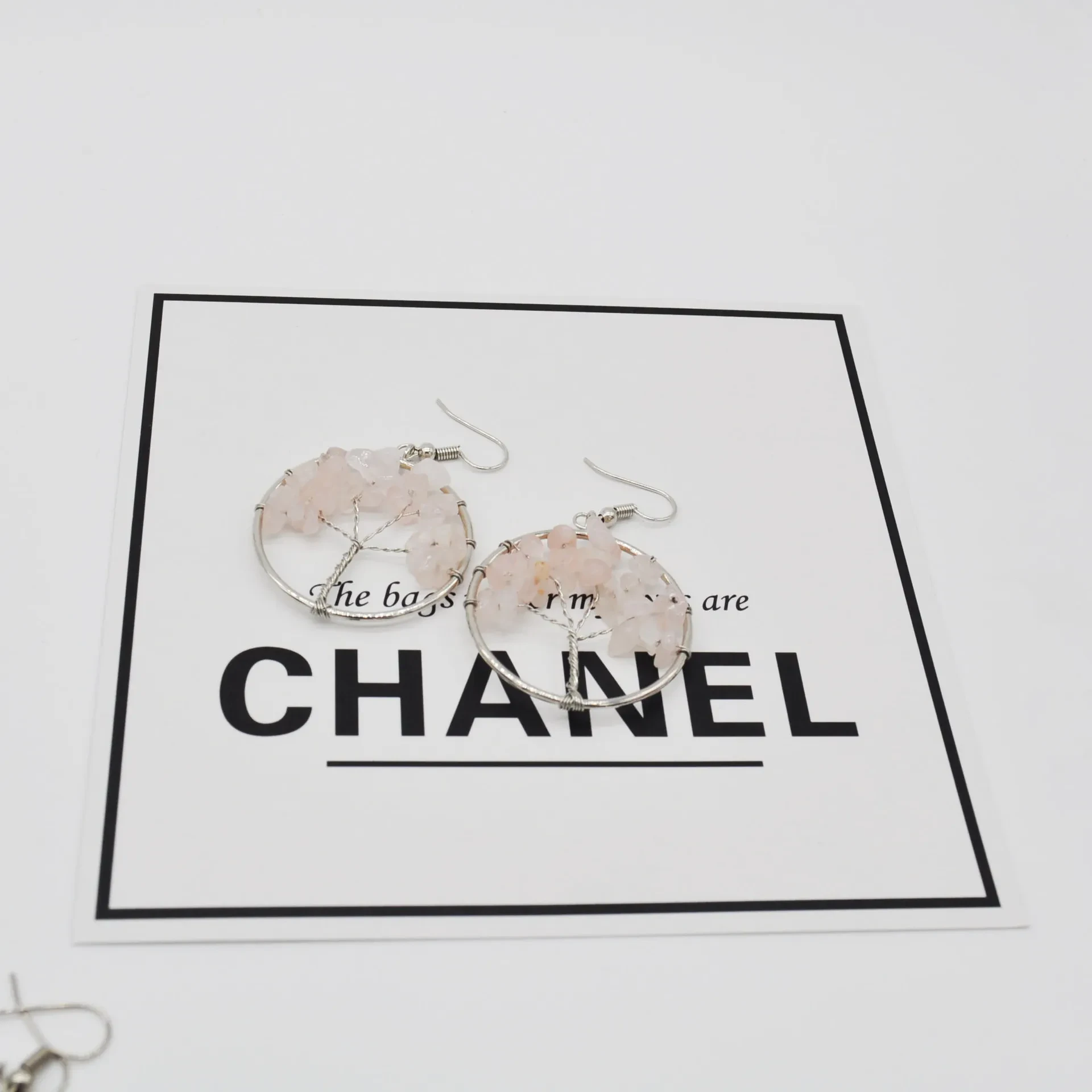 Natural Crystal Crushed Stone Tree Wishing Tree Earrings Crystal Tree Earrings Jewelry