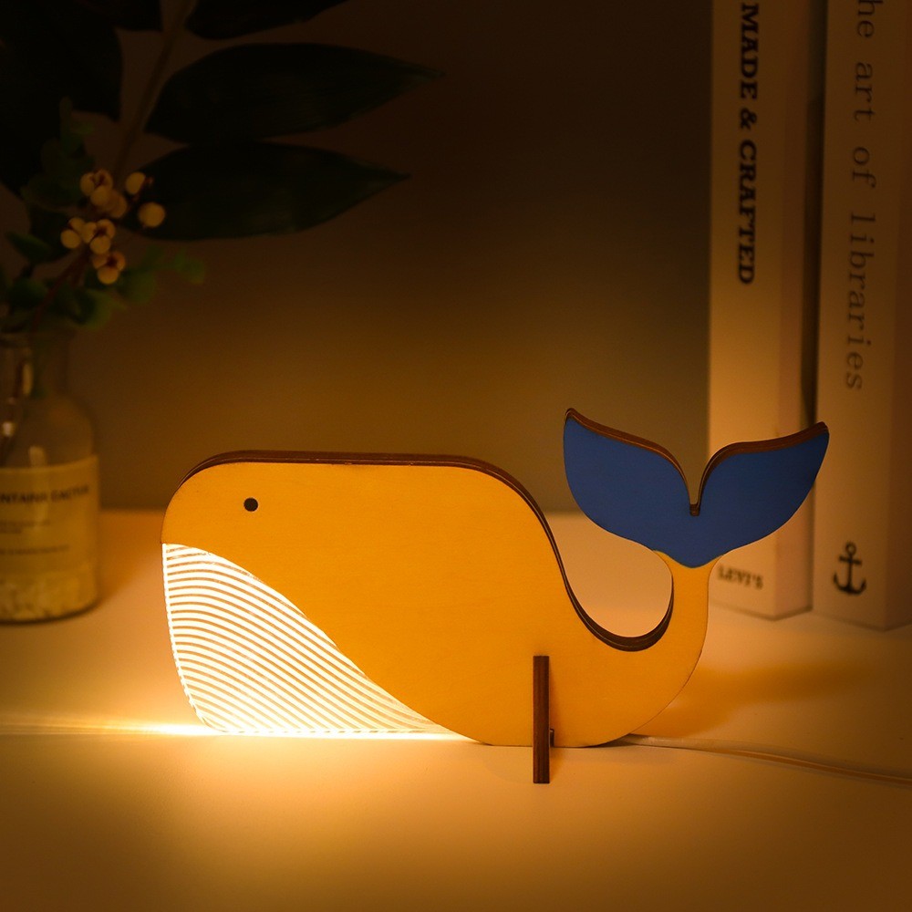 Animals LED Night Light Wood Acrylic Table