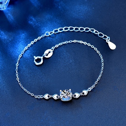 925 Sterling Silver Bracelet Female With Hearts Cow Head Inlaid