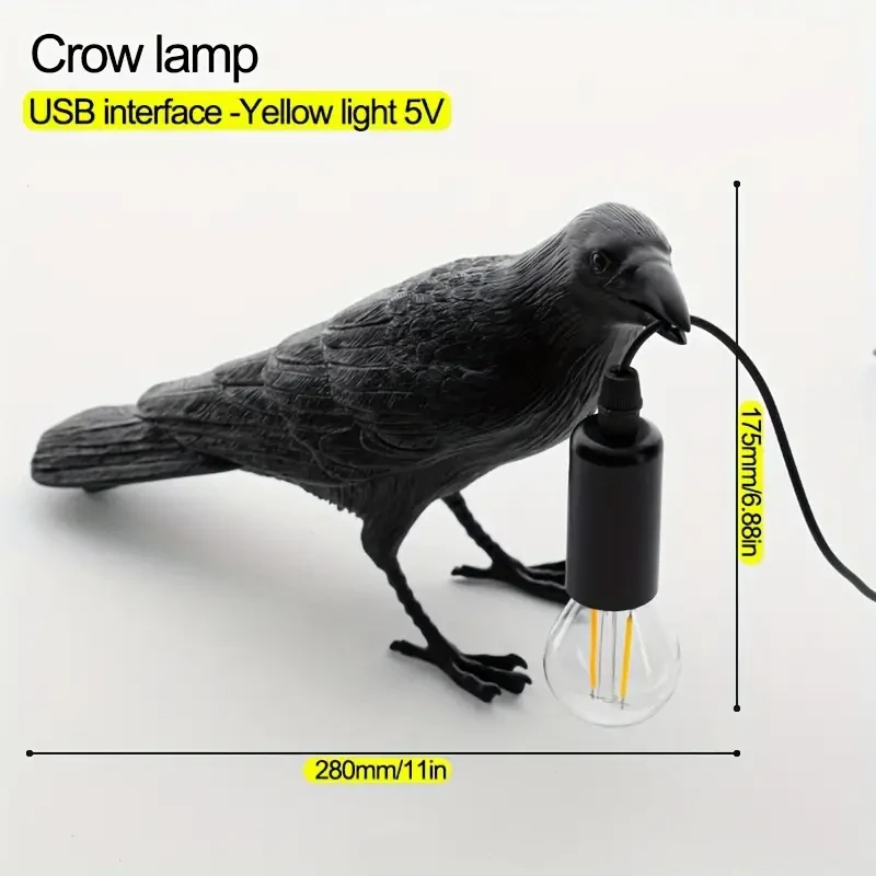 1pc Gothic-style Halloween Party Crow Lamp, Cute Black Crow Table Lamp