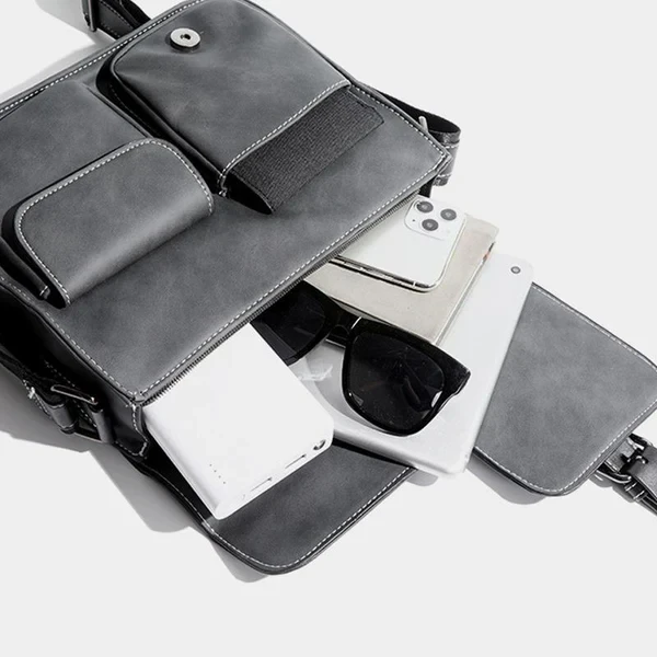 Men's Casual Matte Leather Multi-Pocket Messenger Bag