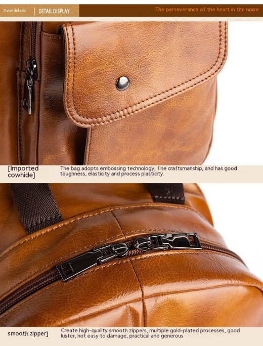 Travel Multifunctional Men's First Layer Cowhide Bag