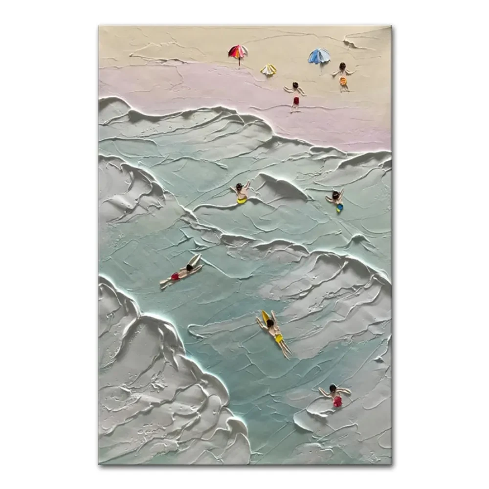 Hand Painted Beach Thick Oil Canvas Painting Wall Art Home Decor