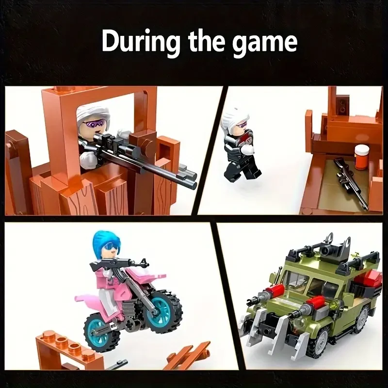 363pcs Armed Truck with Motorcycle Building Blocks Toy Set, Model Display, Festive Gift, Ornament, Halloween Christmas, Plastic, Military Green