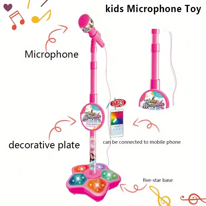 Microphone With Stand Karaoke Song Music Instrument Toys Brain-Training Educational Toy Birthday Gift For Girl Boy As Halloween, Chrismas
