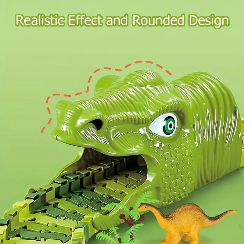 Boys' Dinosaur Track & Electric Car Playset - DIY Jurassic Racing Kit with Non-Rechargeable AA Batteries, Ideal Gift for Youngsters
