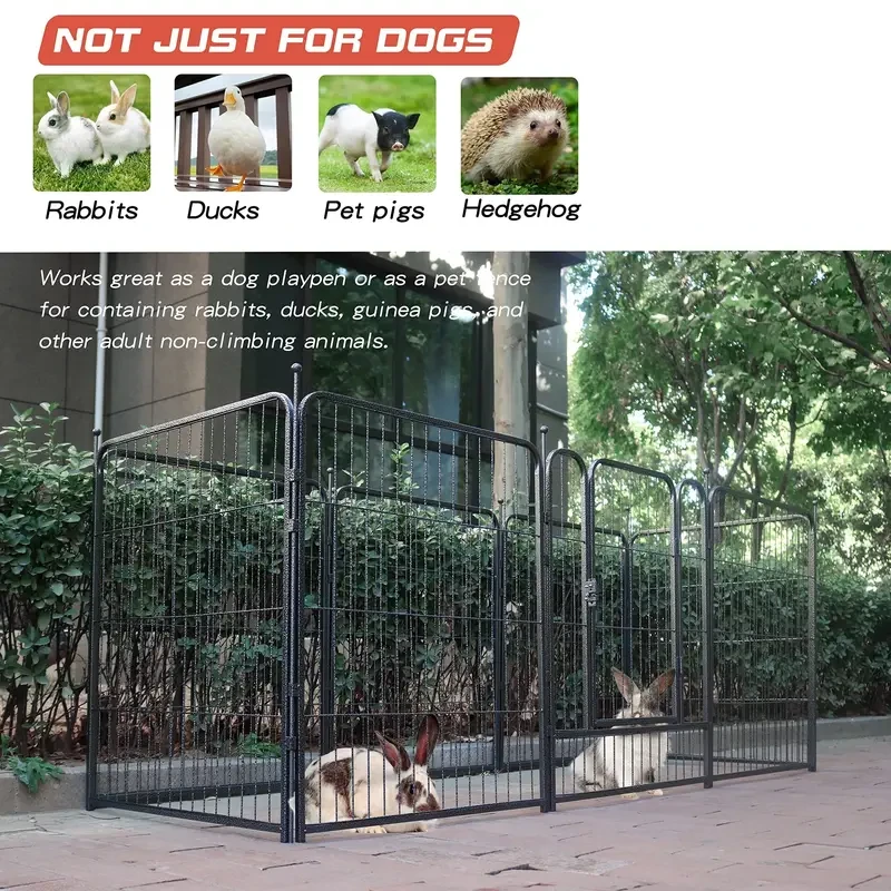 8-Piece Silver Hammered Metal Dog Playpen - Durable, Non-Slip, Weatherproof Yard Barrier with Automatic Lock