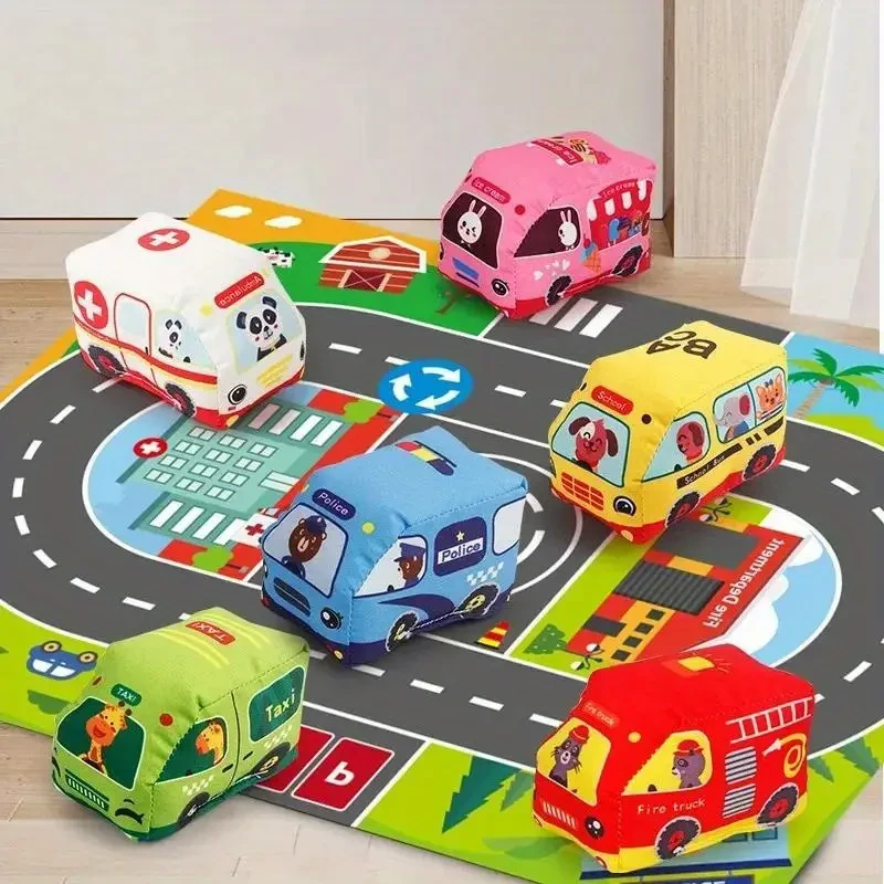 KPOSKLI Built-in Sound Paper and Bell Playset: Interactive Roadway with 8 Colorful Vehicles and Sound Effects for Early Learning