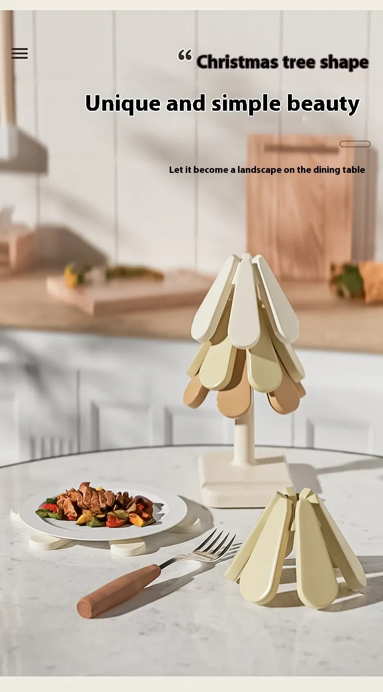 4pcs Silicone Mat Dishes Insulation Pad Tree Shape Trivet Set Coaster For Teapot Hot Pots Halloween Placemats Table Gift Kitchen Gadgets