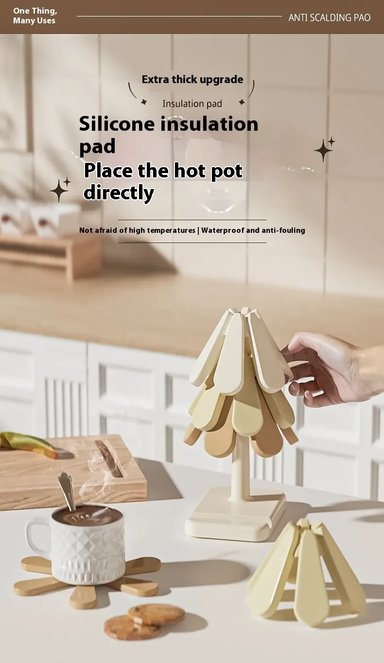 4pcs Silicone Mat Dishes Insulation Pad Tree Shape Trivet Set Coaster For Teapot Hot Pots Halloween Placemats Table Gift Kitchen Gadgets